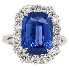 Ceylon Cornflower Blue Sapphire and Diamond Ring 5.30ct Set in 18k White Gold