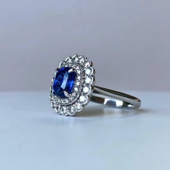 Ceylon Cushion Cut Blue Sapphire Unheated 2ct Certificated White Diamond Halo