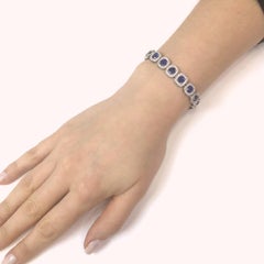 Ceylon Cushion Cut Sapphires 15.18 Carat Diamond Platinum Link Bracelet