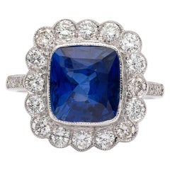 Ceylon Cushion Sapphire and Diamond Ring