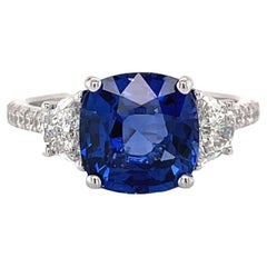 Ceylon Cushion Sapphire & Half Moon Diamond Ring in 18k White Gold