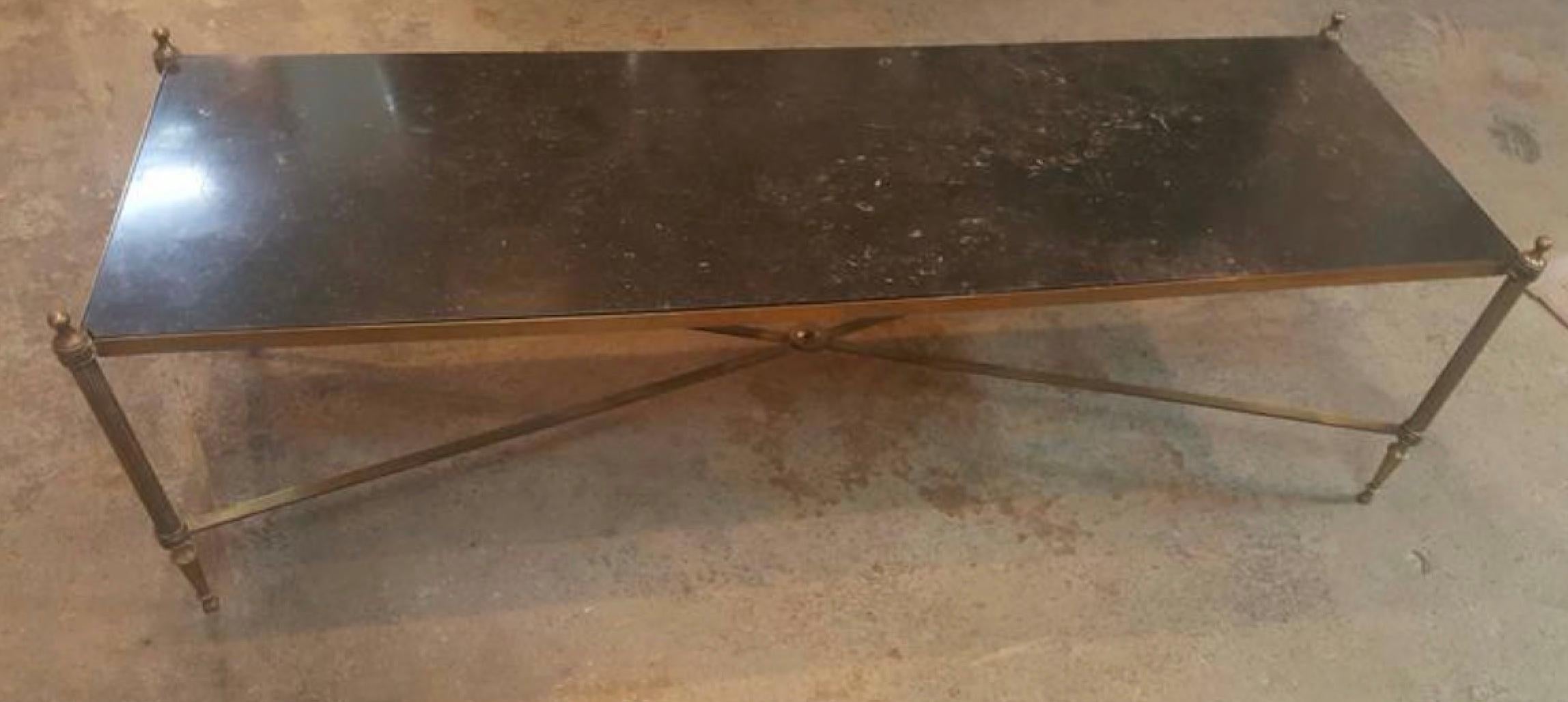 Ceylon Et Cie Sourced 1940s French Granite and Brass Cocktail Table In Fair Condition For Sale In Dallas, TX