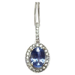 Ceylon Light Blue Sapphire and Diamond 1.14 Carat Gold Halo/Cluster Pendant