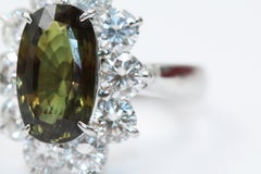 Ceylon Natural Chrysoberyl Alexandrite Stone Diamond 18K White Gold Ring 5.27cts