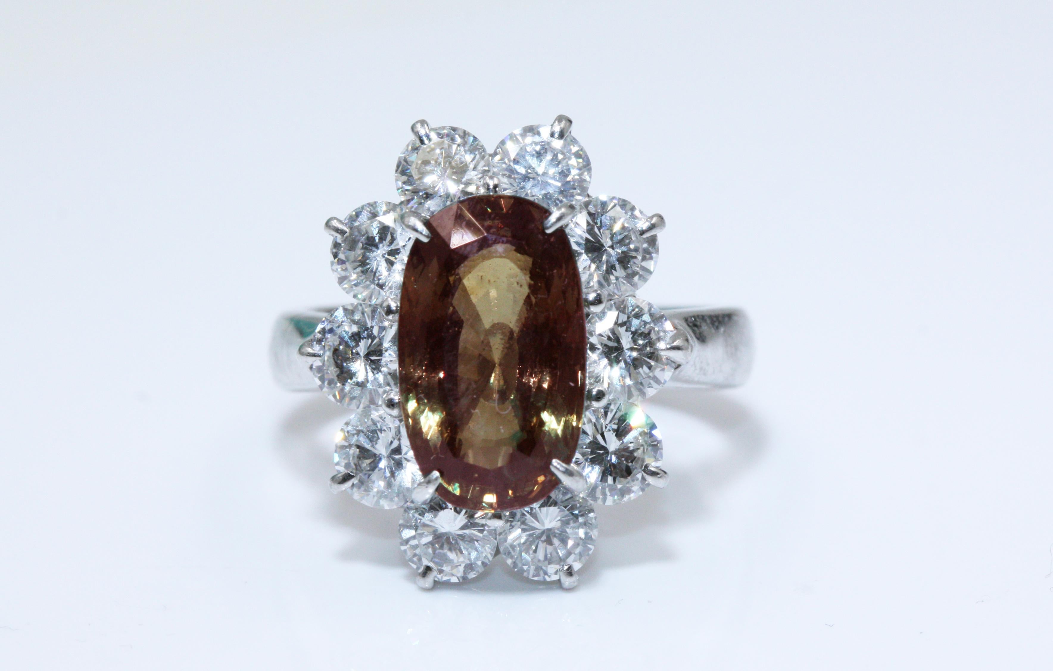 Women's Ceylon Natural Chrysoberyl Alexandrite Stone Diamond 18K White Gold Ring 5.27cts For Sale