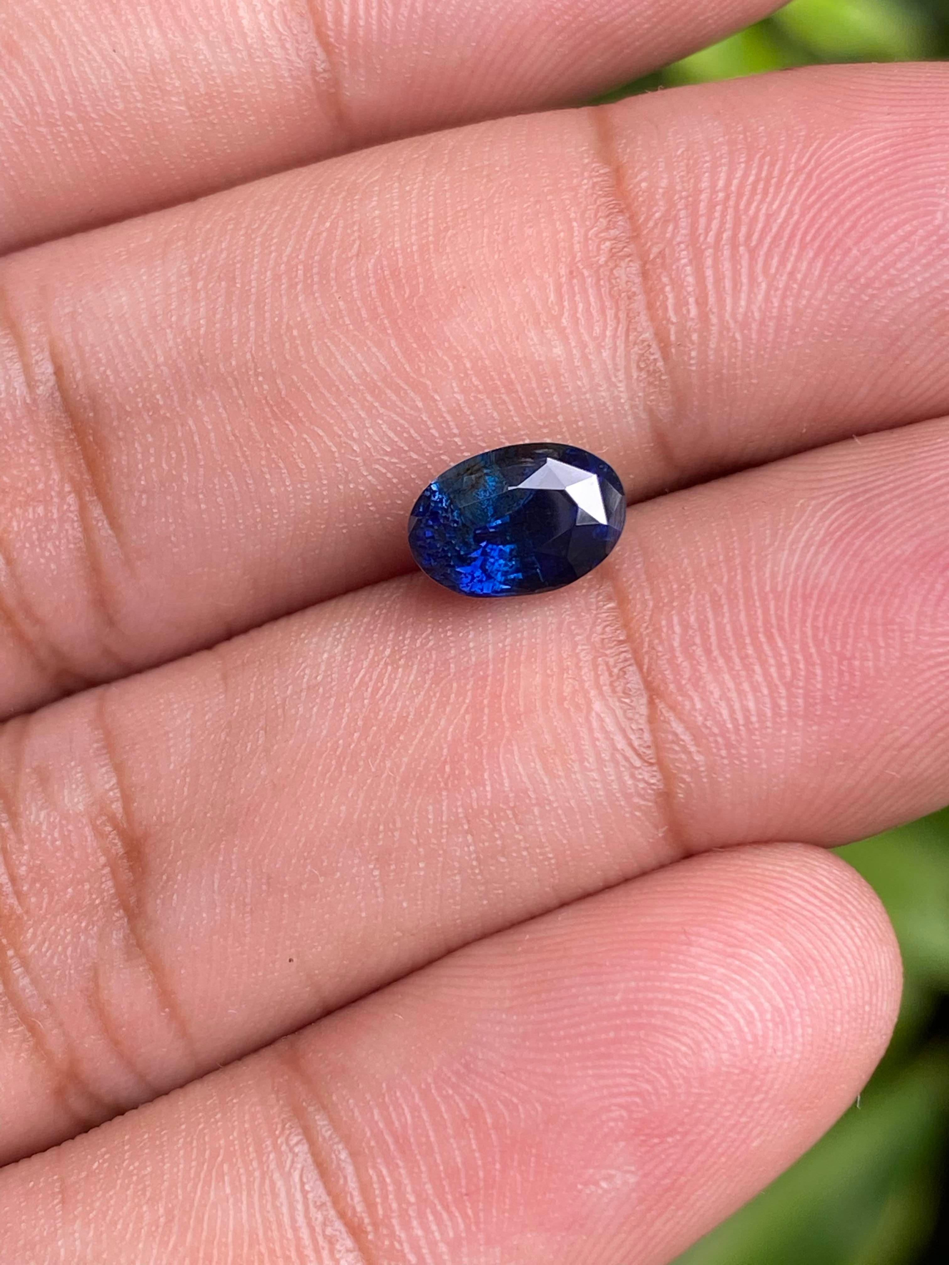 Women's or Men's Ceylon Natural Royal Blue Sapphire, 2.10 Carat Unheated Gemstone For Sale