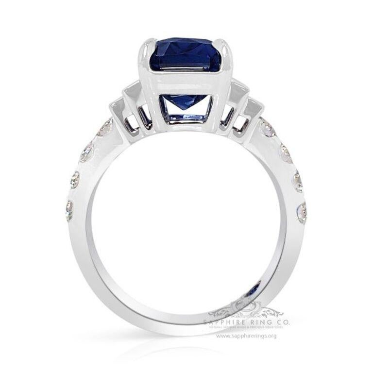 Ceylon Natural Sapphire Ring, 6.82 Carat Platinum Emerald Cut GIA Origin Report For Sale 2