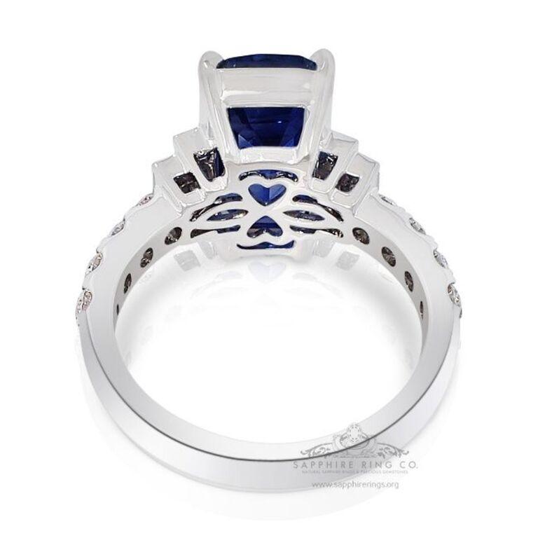 Ceylon Natural Sapphire Ring, 6.82 Carat Platinum Emerald Cut GIA Origin Report For Sale 3