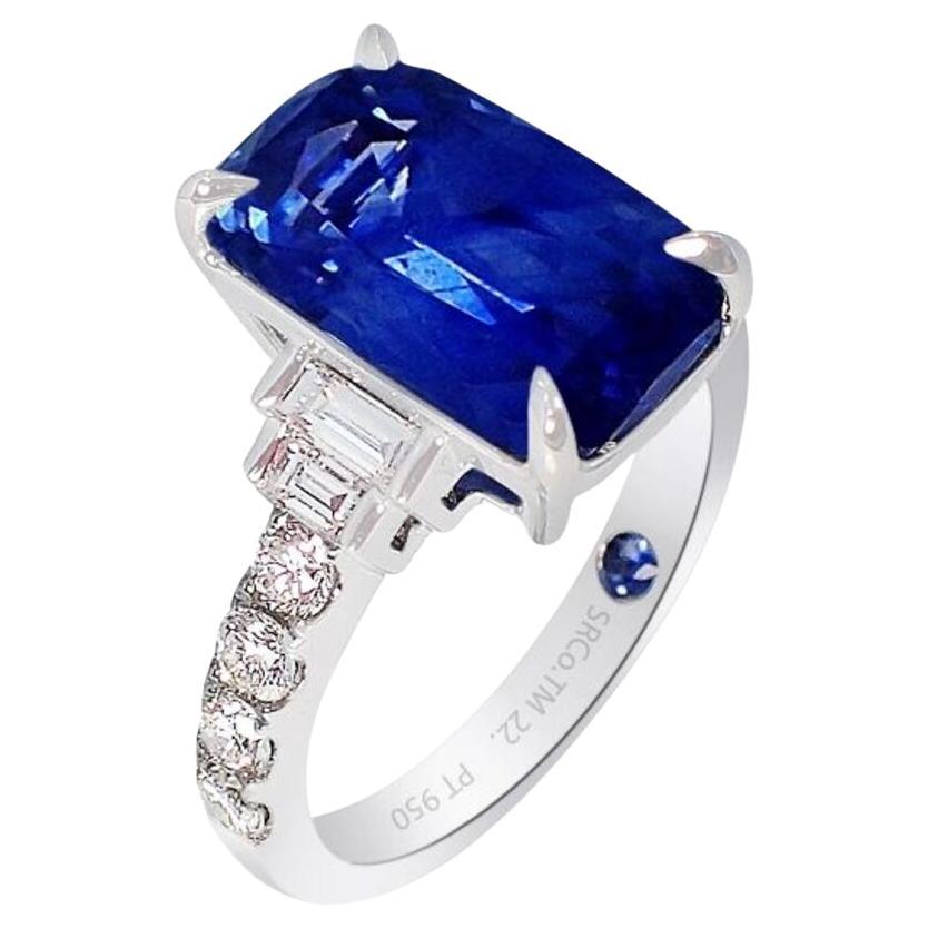 Ceylon Natural Sapphire Ring, 6.82 Carat Platinum Emerald Cut GIA Origin Report For Sale