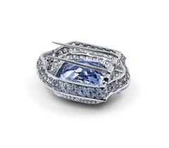 Ceylon No-Heat 47-Ct Blue Sapphire Art Deco Platinum Brooch with 15 Ct Diamonds