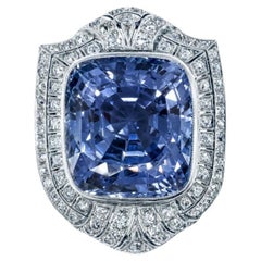 Ceylon No-Heat 47-Ct Blue Sapphire Art Deco Platinum Brooch with 15 Ct Diamonds