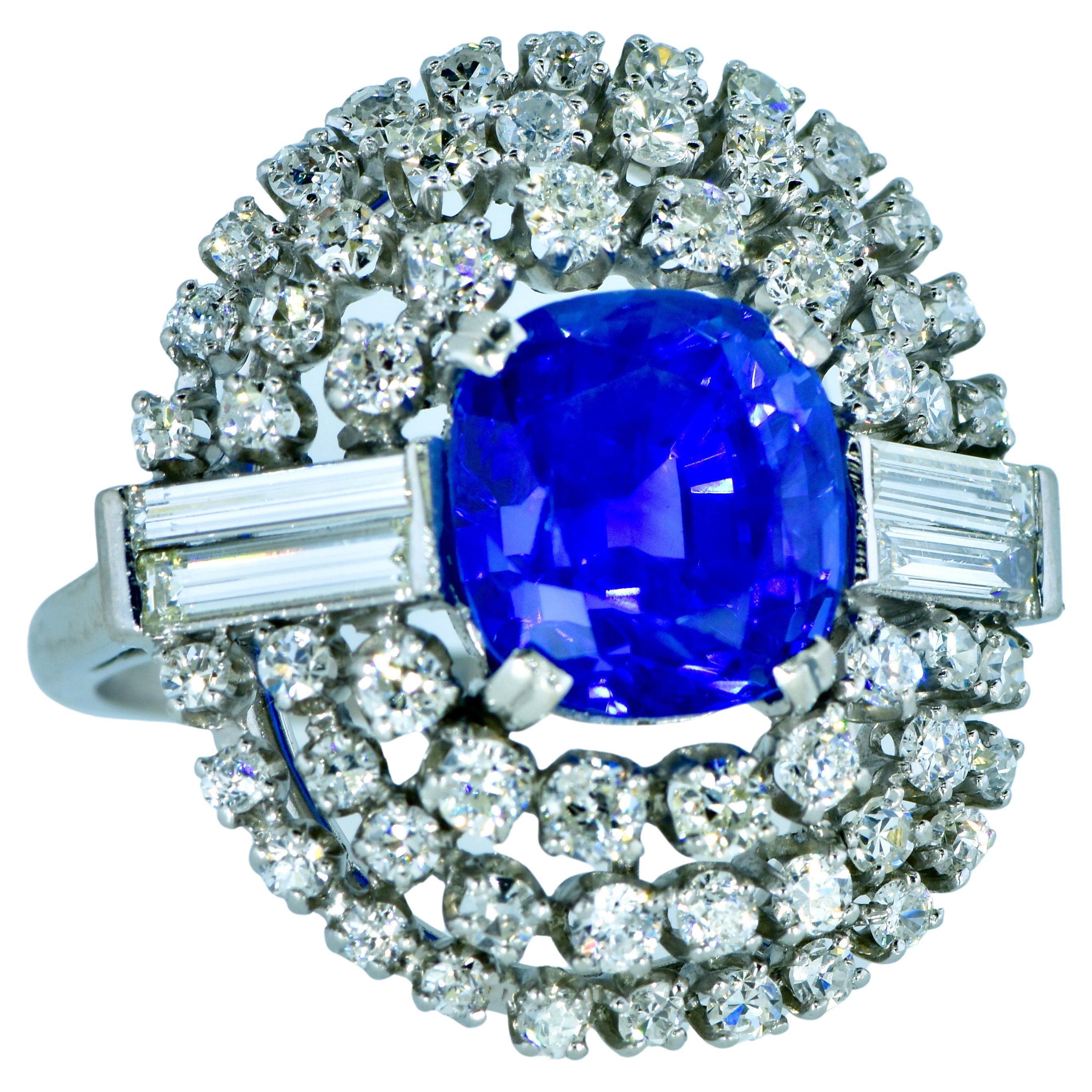 A.G.L Certified 5 carat Ceylon Sapphire and Diamond Ring For Sale at ...