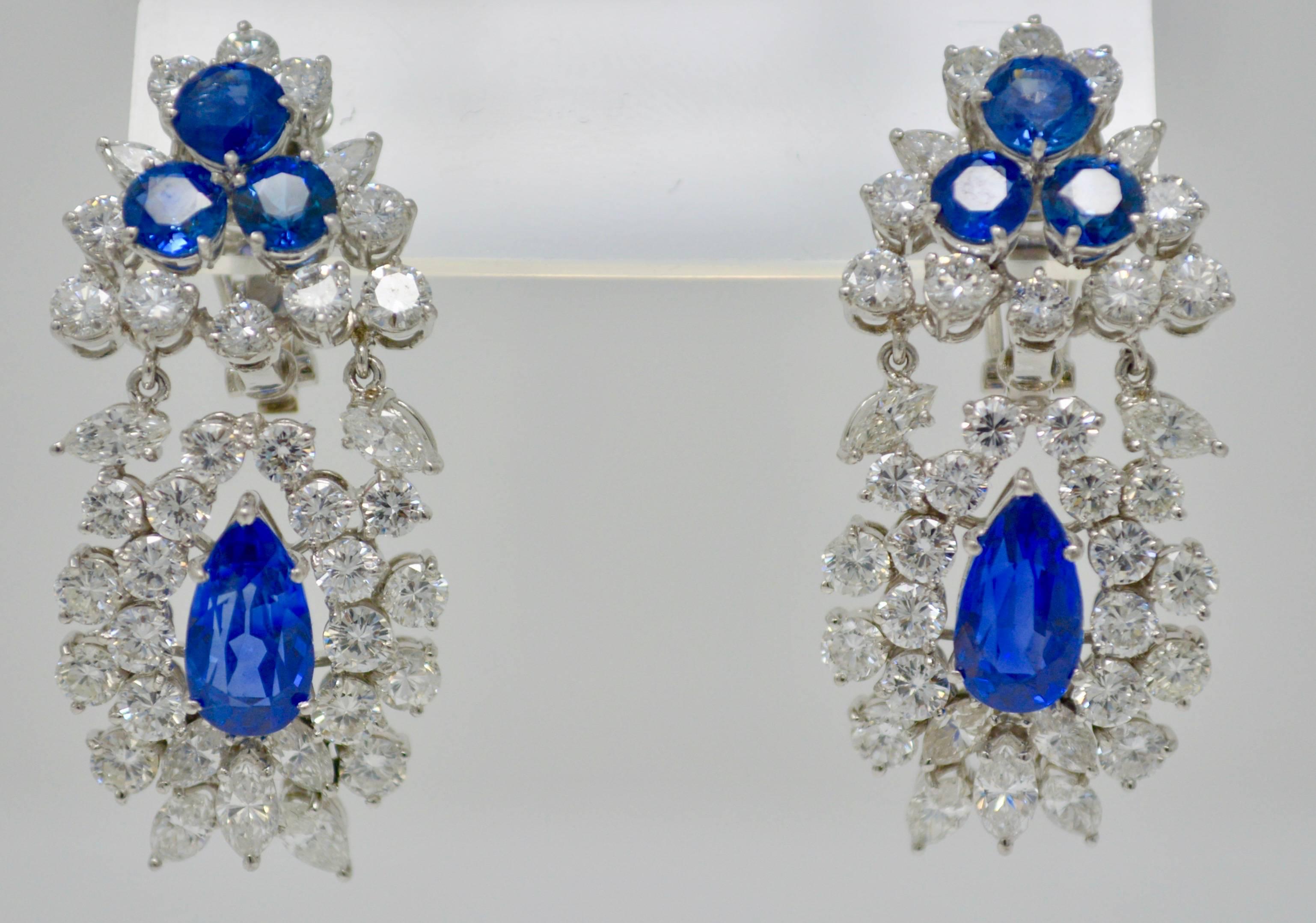 Contemporary Ceylon No Heat Blue Sapphire and Diamond Ear Pendants