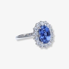 Ceylon No-Heat Blue Sapphire and Diamond Halo Ring in 18 Karat White Gold