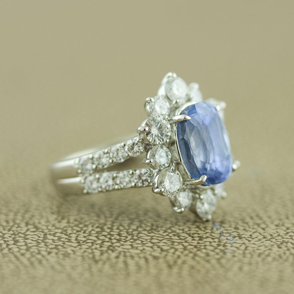 Ceylon No-Heat Blue Sapphire Diamond Platinum Ring, GIA Certified 1