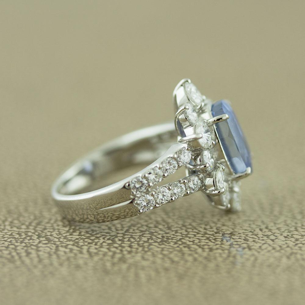 Ceylon No-Heat Blue Sapphire Diamond Platinum Ring, GIA Certified 2