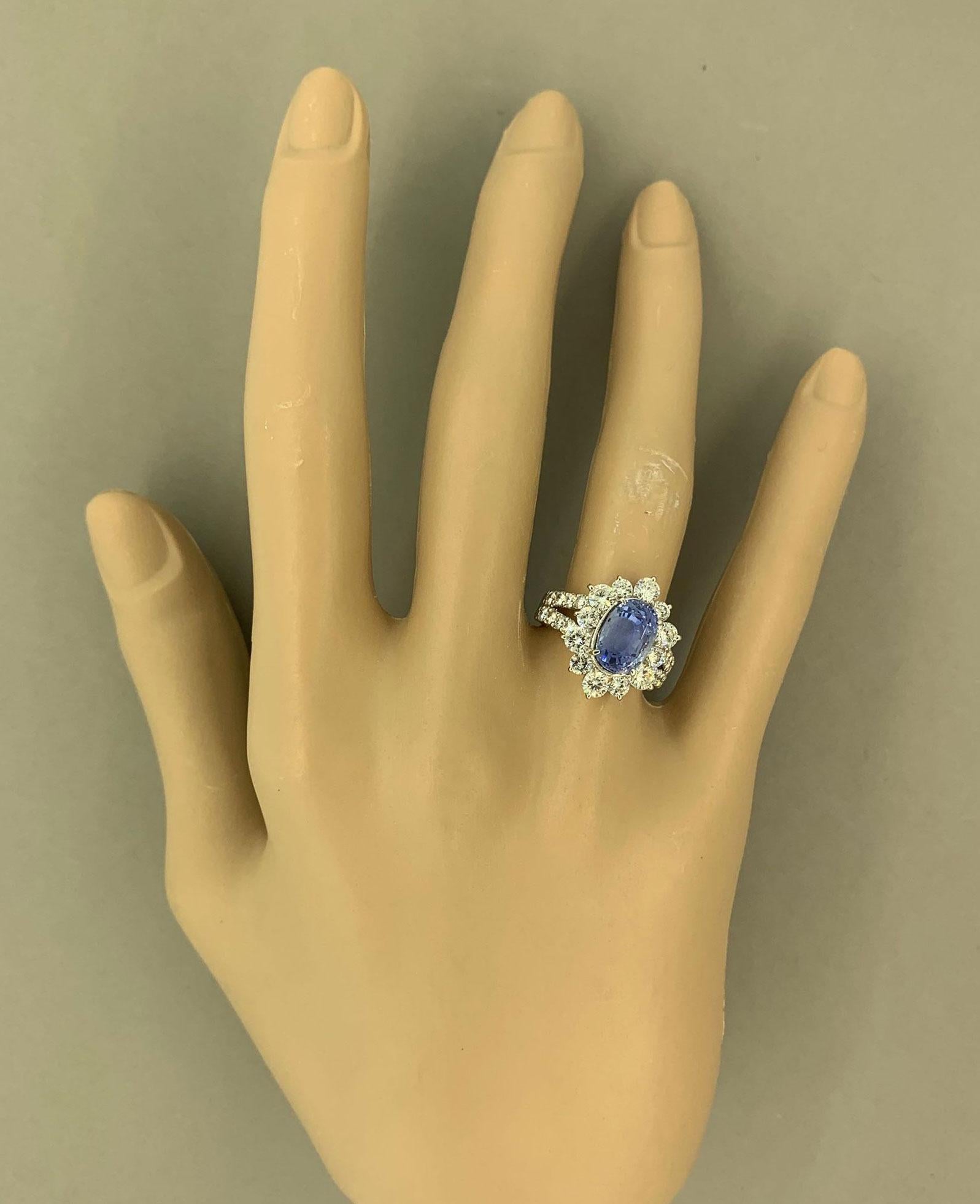 Ceylon No-Heat Blue Sapphire Diamond Platinum Ring, GIA Certified 3