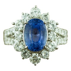 Ceylon No-Heat Blue Sapphire Diamond Platinum Ring, GIA Certified