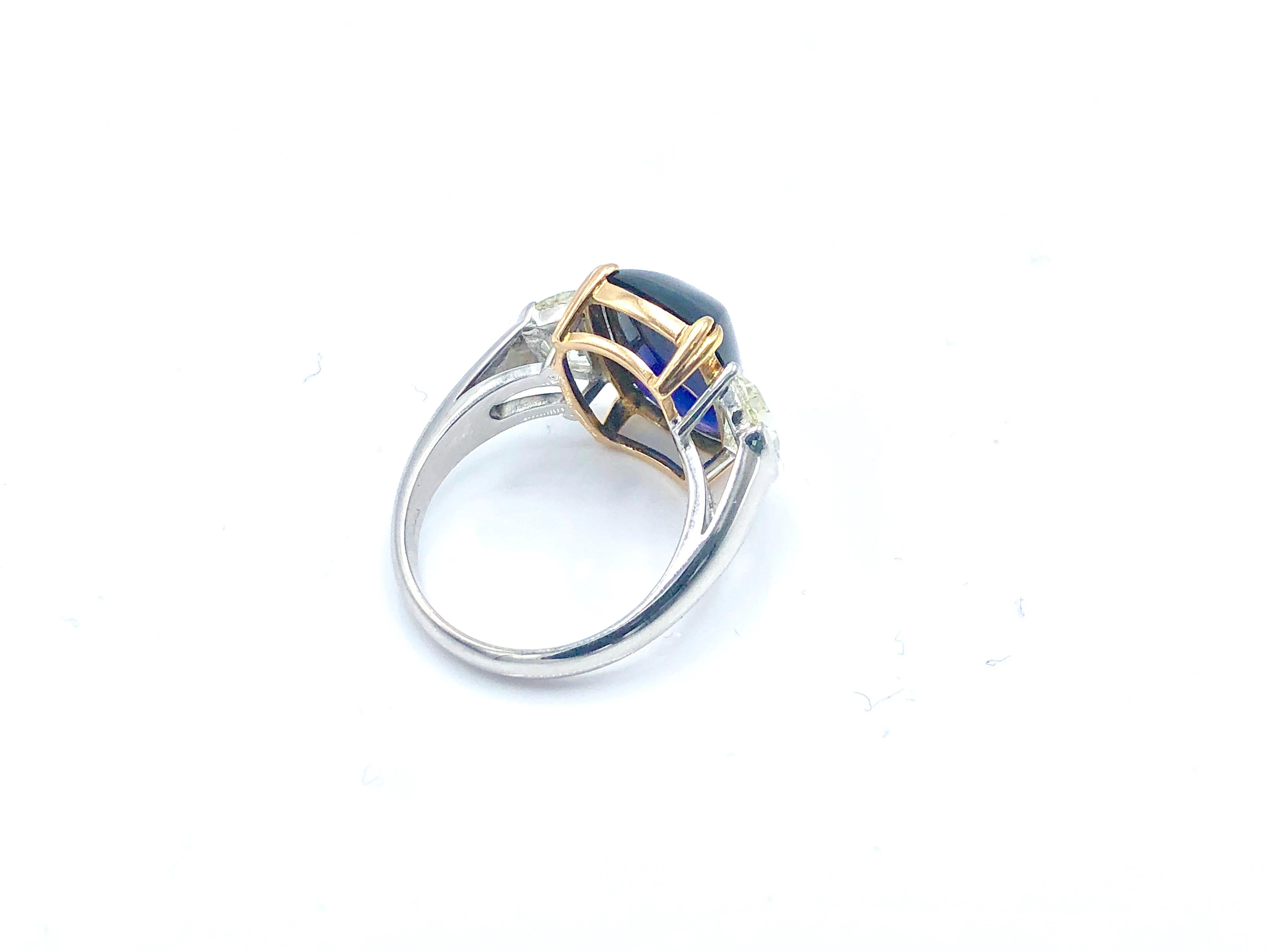 Ceylon No Heat Blue Sapphire and Diamond Three-Stone Ring In New Condition For Sale In Principaute De Monaco, MC