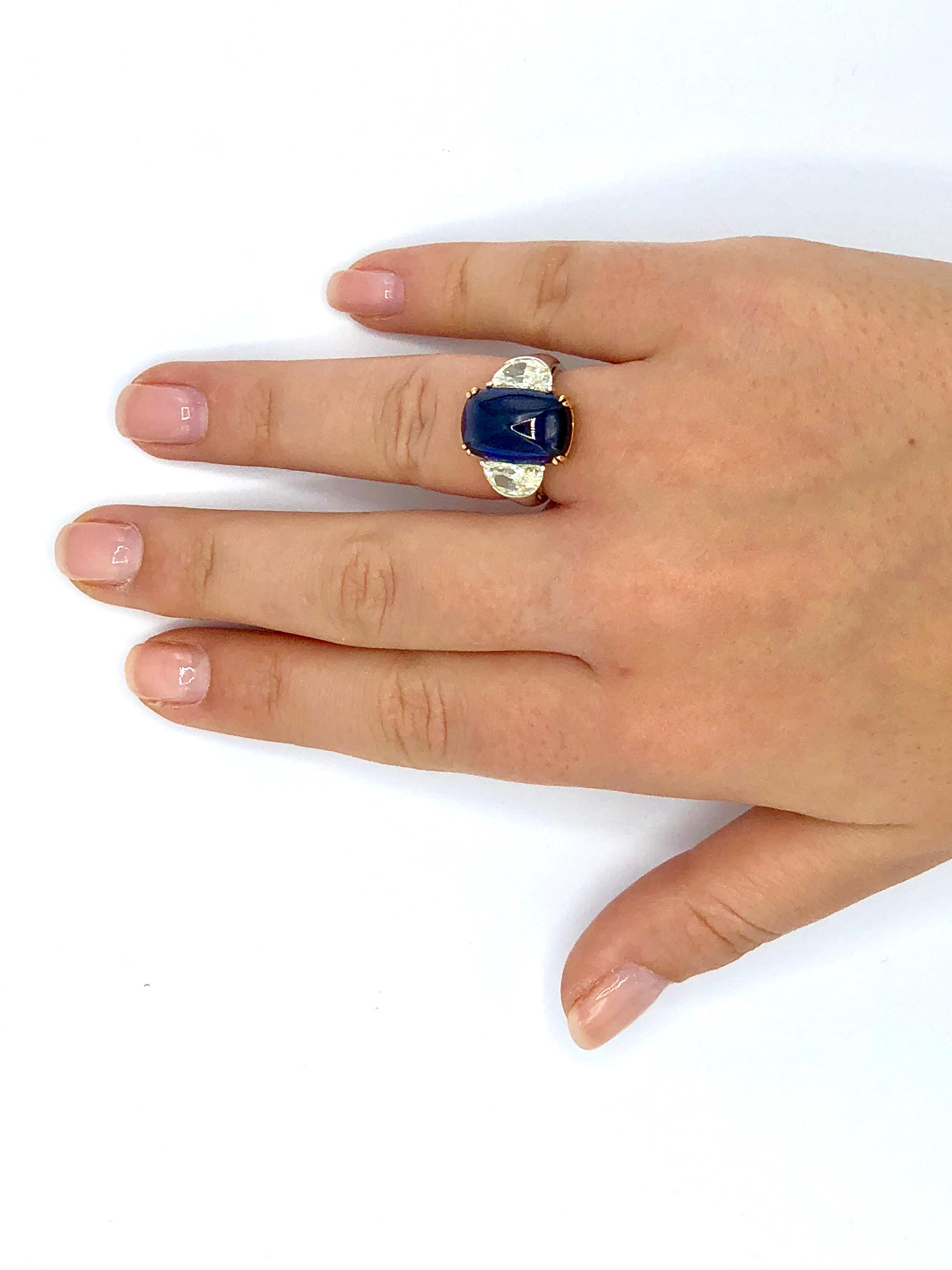 Women's Ceylon No Heat Blue Sapphire and Diamond Three-Stone Ring For Sale