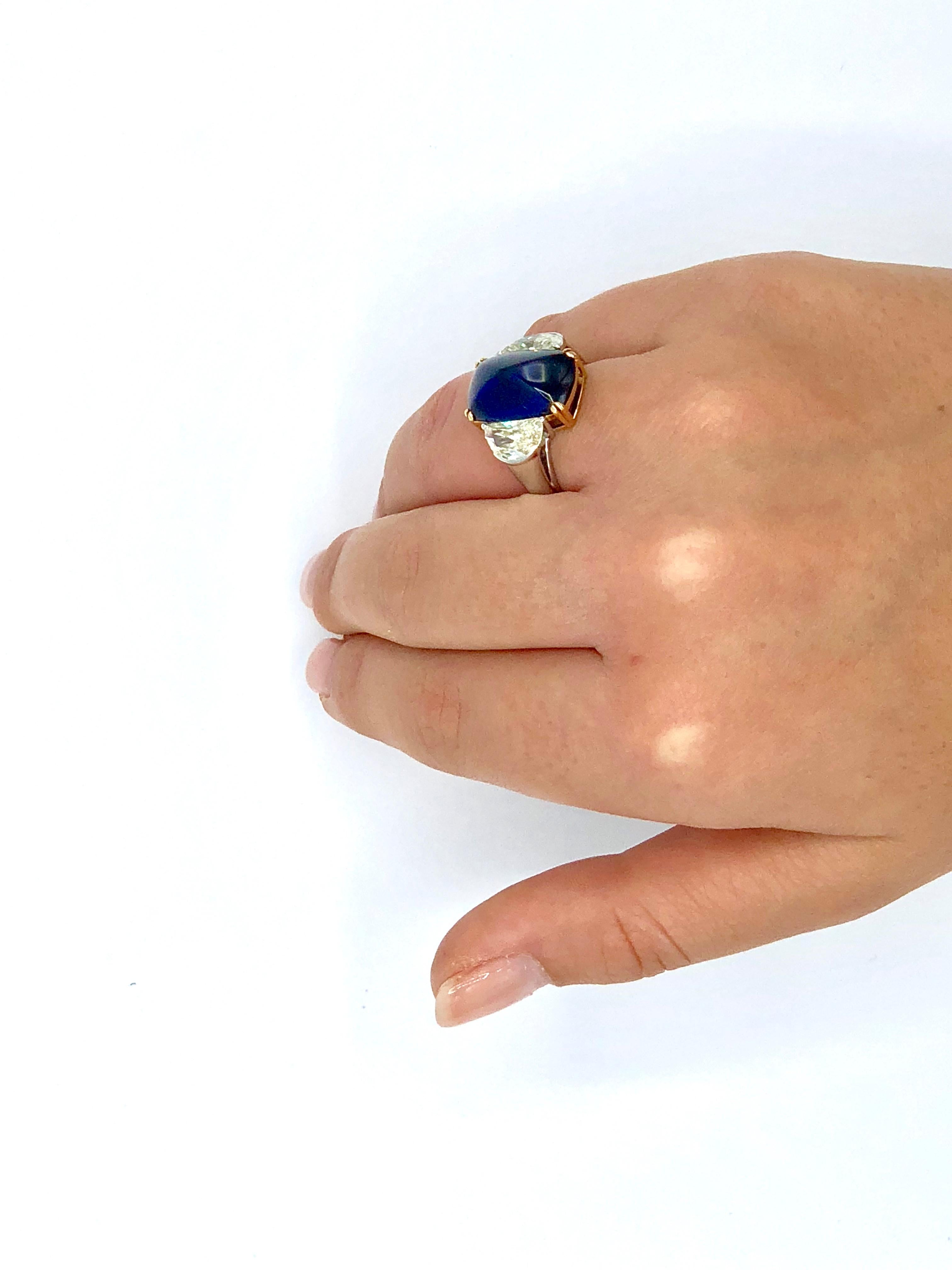 Ceylon No Heat Blue Sapphire and Diamond Three-Stone Ring For Sale 1