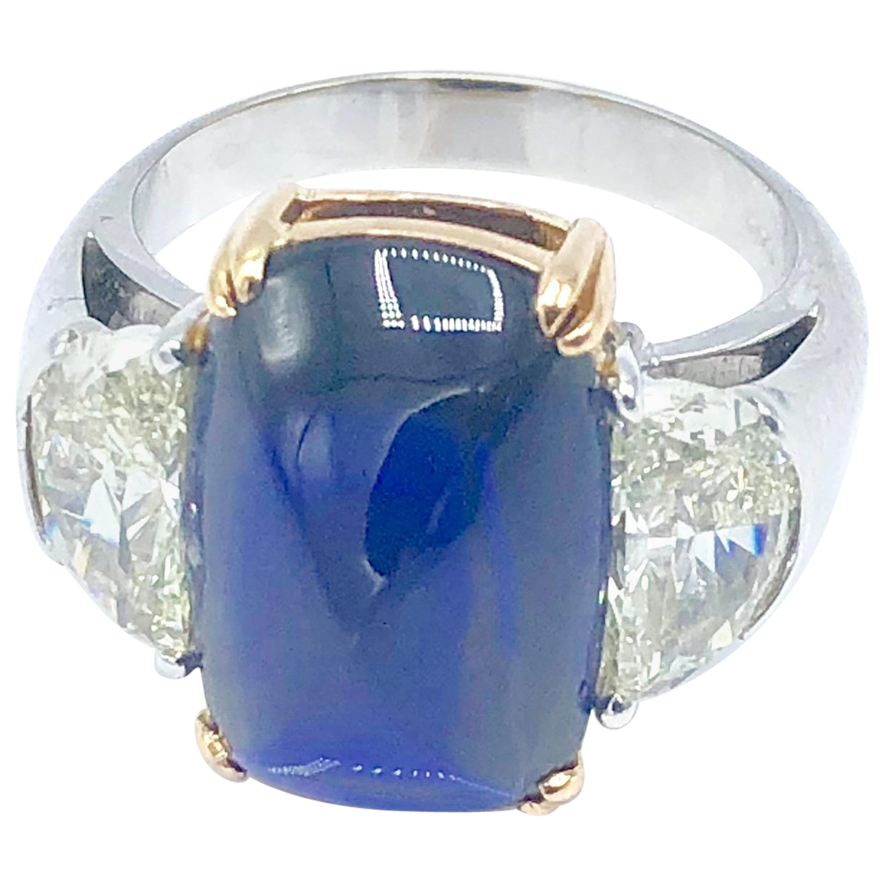 Ceylon No Heat Blue Sapphire and Diamond Three-Stone Ring For Sale