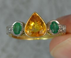 Ceylon Orange Sapphire Emerald and Diamond 18 Carat Gold Five-Stone Ring