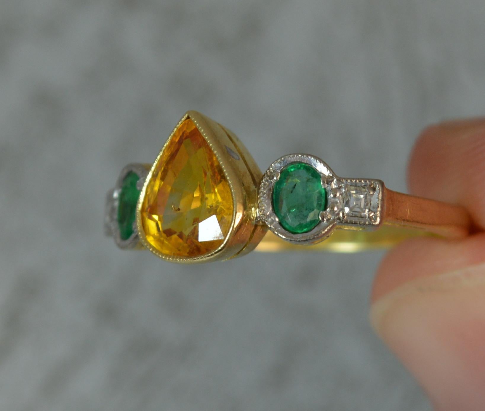 Ceylon Orange Sapphire Emerald and Diamond 18 Carat Gold Five-Stone Ring 1