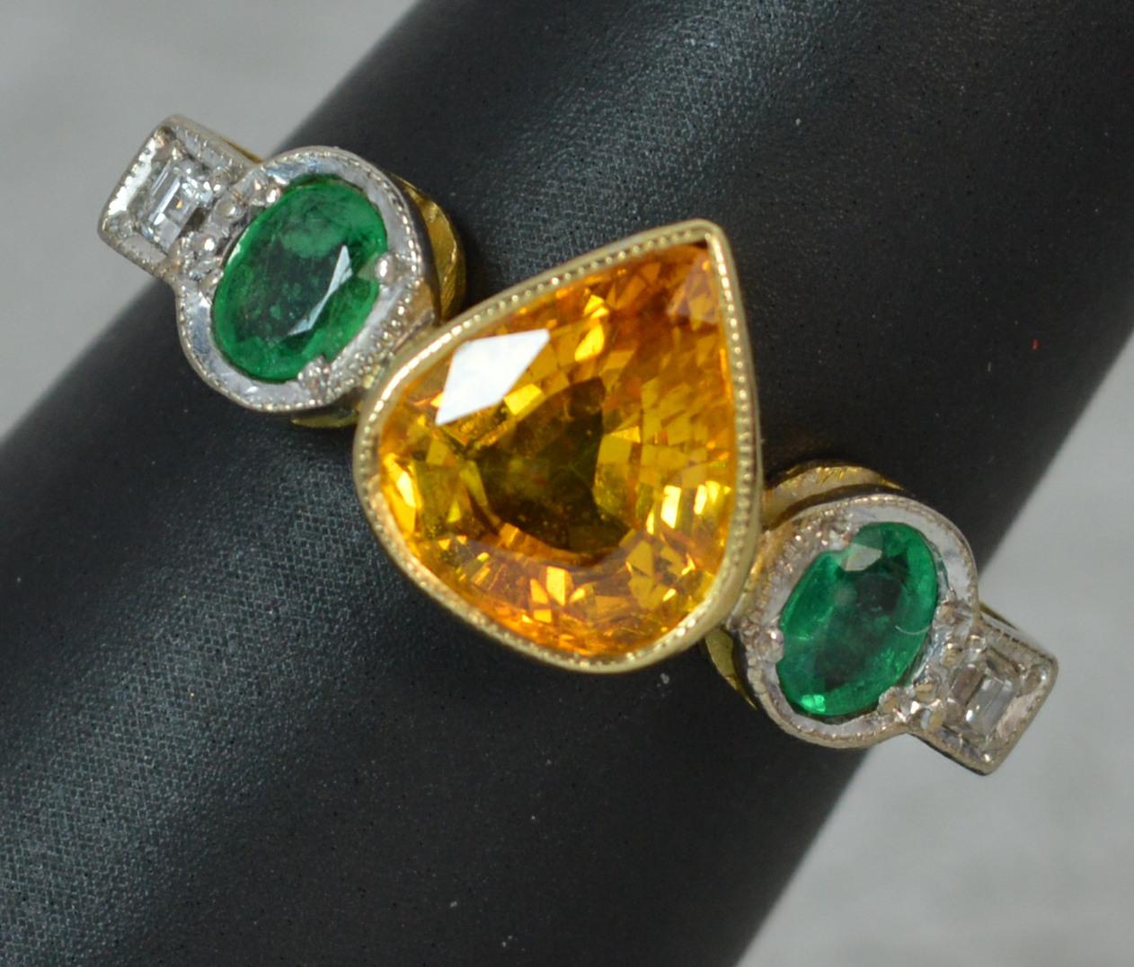Ceylon Orange Sapphire Emerald and Diamond 18 Carat Gold Five-Stone Ring 3