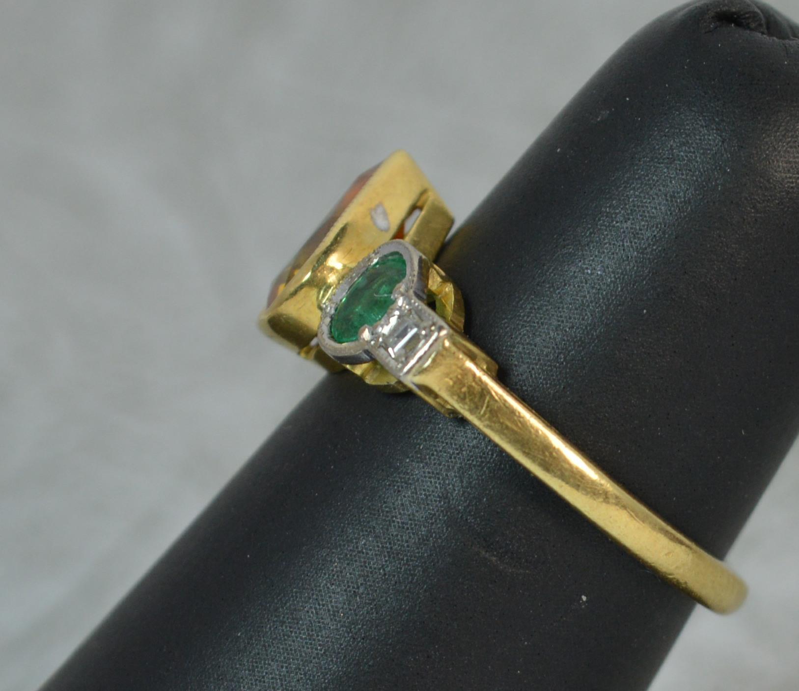 Ceylon Orange Sapphire Emerald and Diamond 18 Carat Gold Five-Stone Ring 4