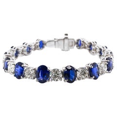 Ceylon oval sapphires 19.44 carat round diamonds platinum bracelet