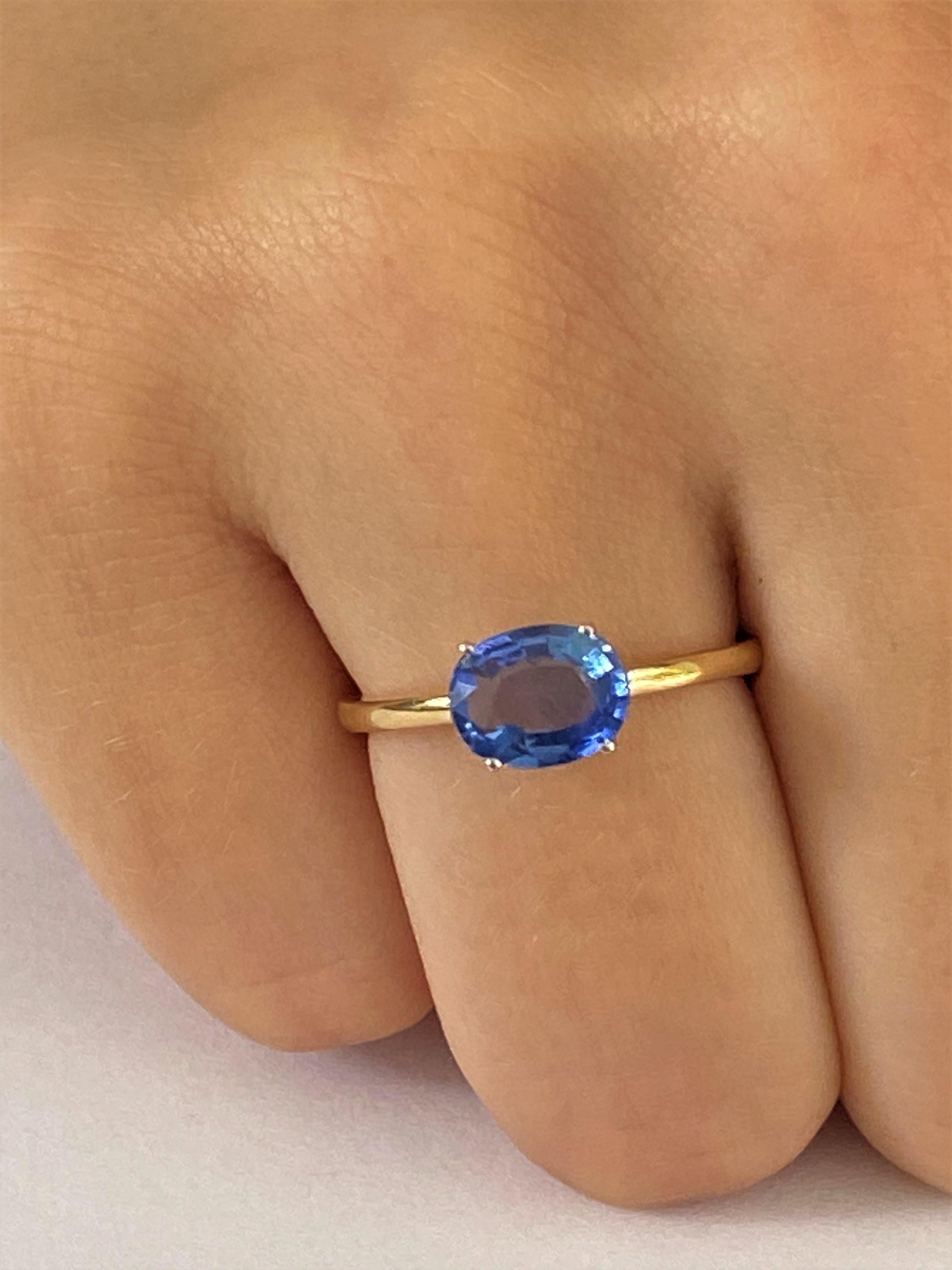 Oval Cut Ceylon Oval Shaped Sapphire White and Yellow Gold Solitaire Cocktail Ring