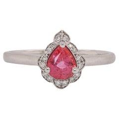 Ceylon Padparadscha Sapphire Ring w Natural Diamond Accents in 14K White Gold (bague en or blanc de Ceylan avec saphirs padparadscha et diamants naturels)
