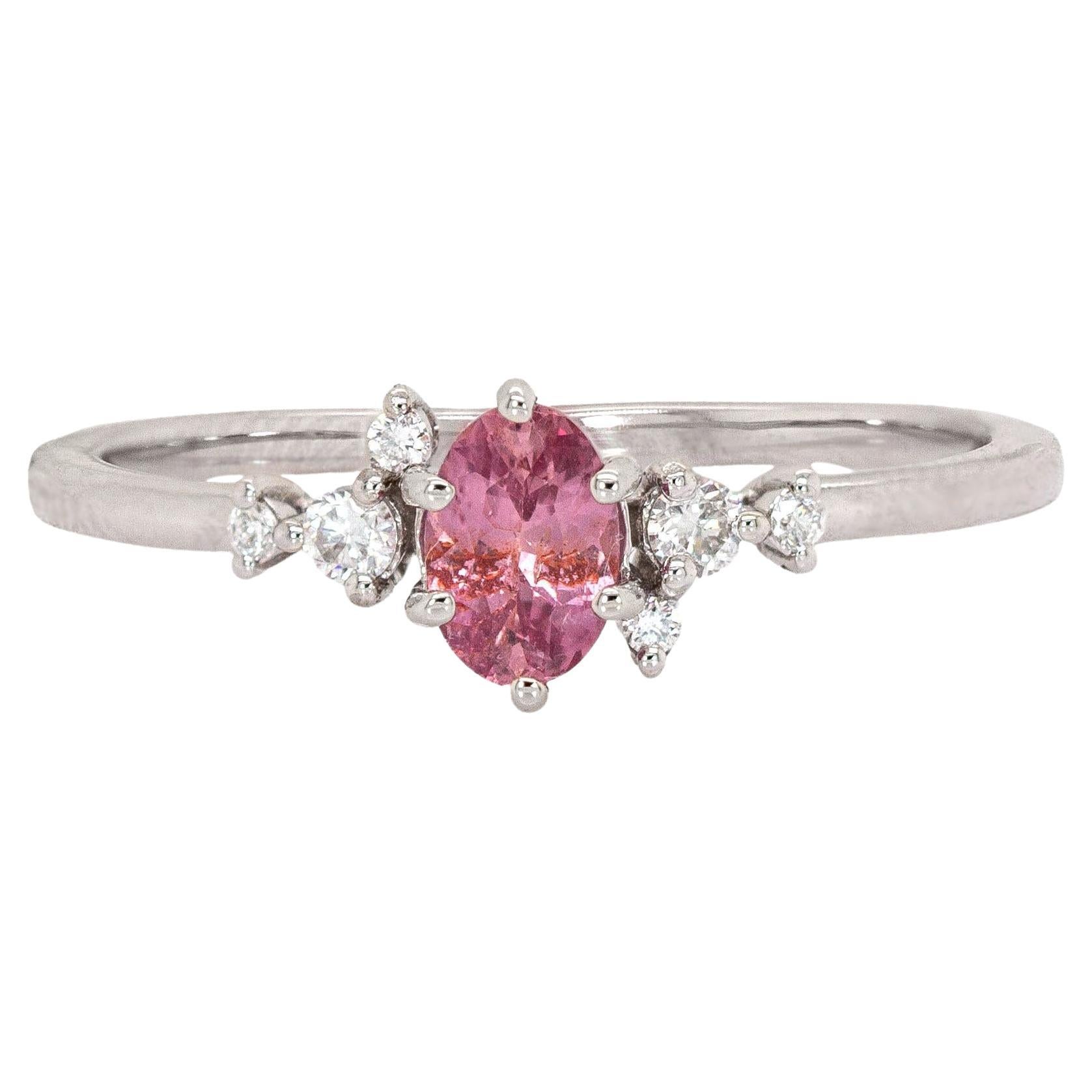 Ceylon Padparascha Saphir Ring mit Erde Mined Diamanten: 14K Weißgold im Angebot