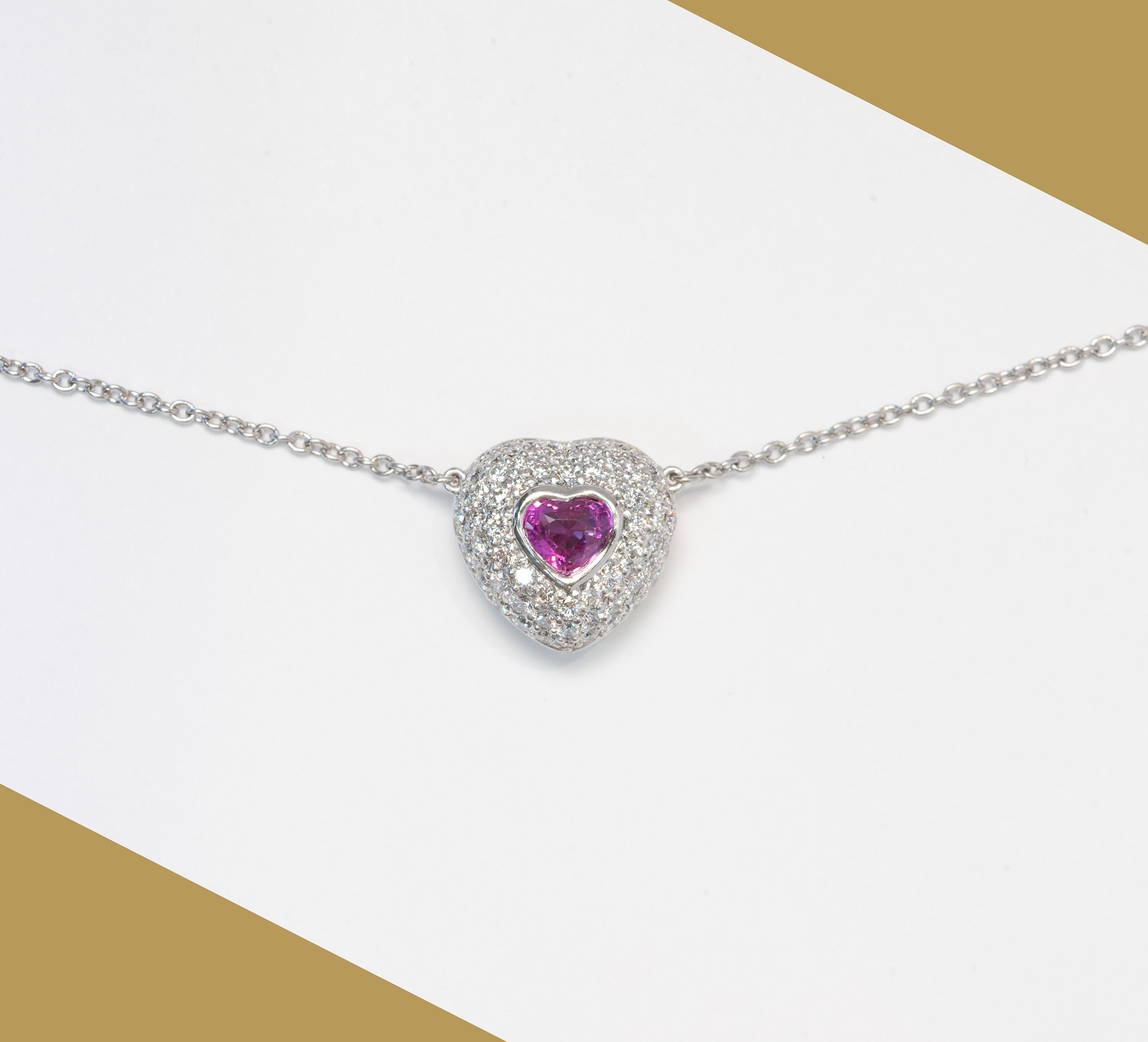 Ceylon Pink Sapphire und Diamond Paved Heart-Anhänger für Damen oder Herren im Angebot