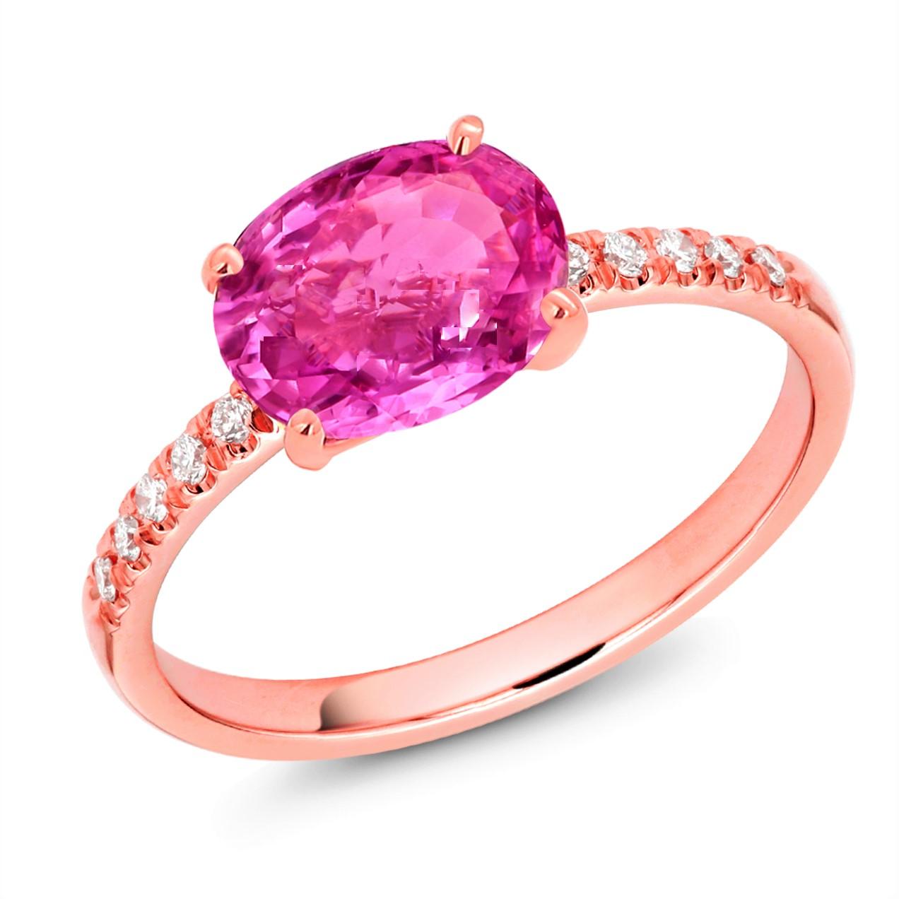 Oval Cut Ceylon Pink Sapphire and Diamond Rose Gold Cocktail Ring