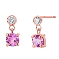 Ceylon Pink Sapphire Diamond 1.78 Carat  0.21 Inch Yellow Gold Drop Earrings 