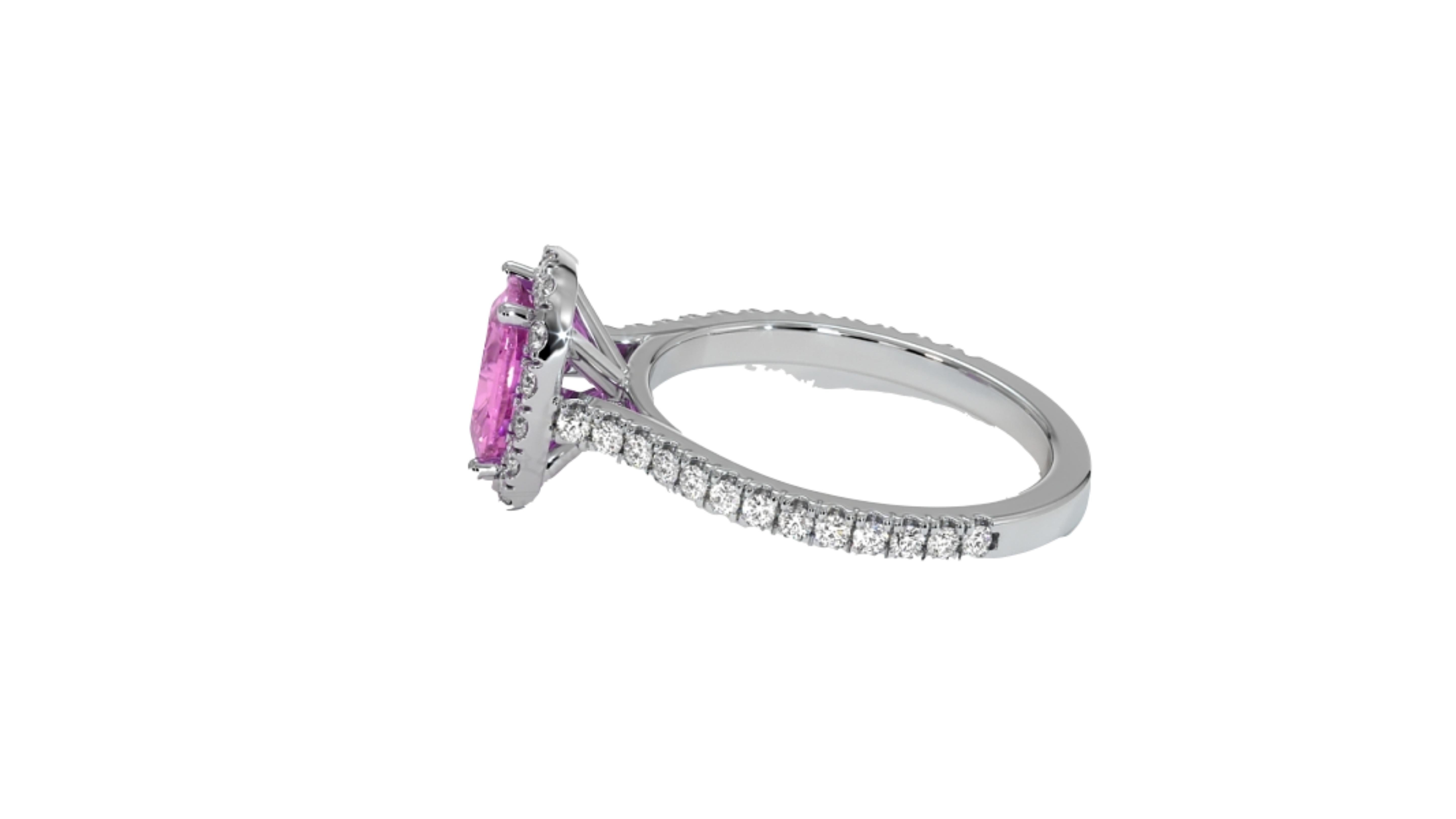 

0.94 Carat Pink Sapphire Diamond Ring 18 Karat white Gold . This shows off a intense Pink Sapphire with 27 Diamonds.  


Pink sapphires are the close relation of red rubies, they are actually the same stone! The only distinction that separates a