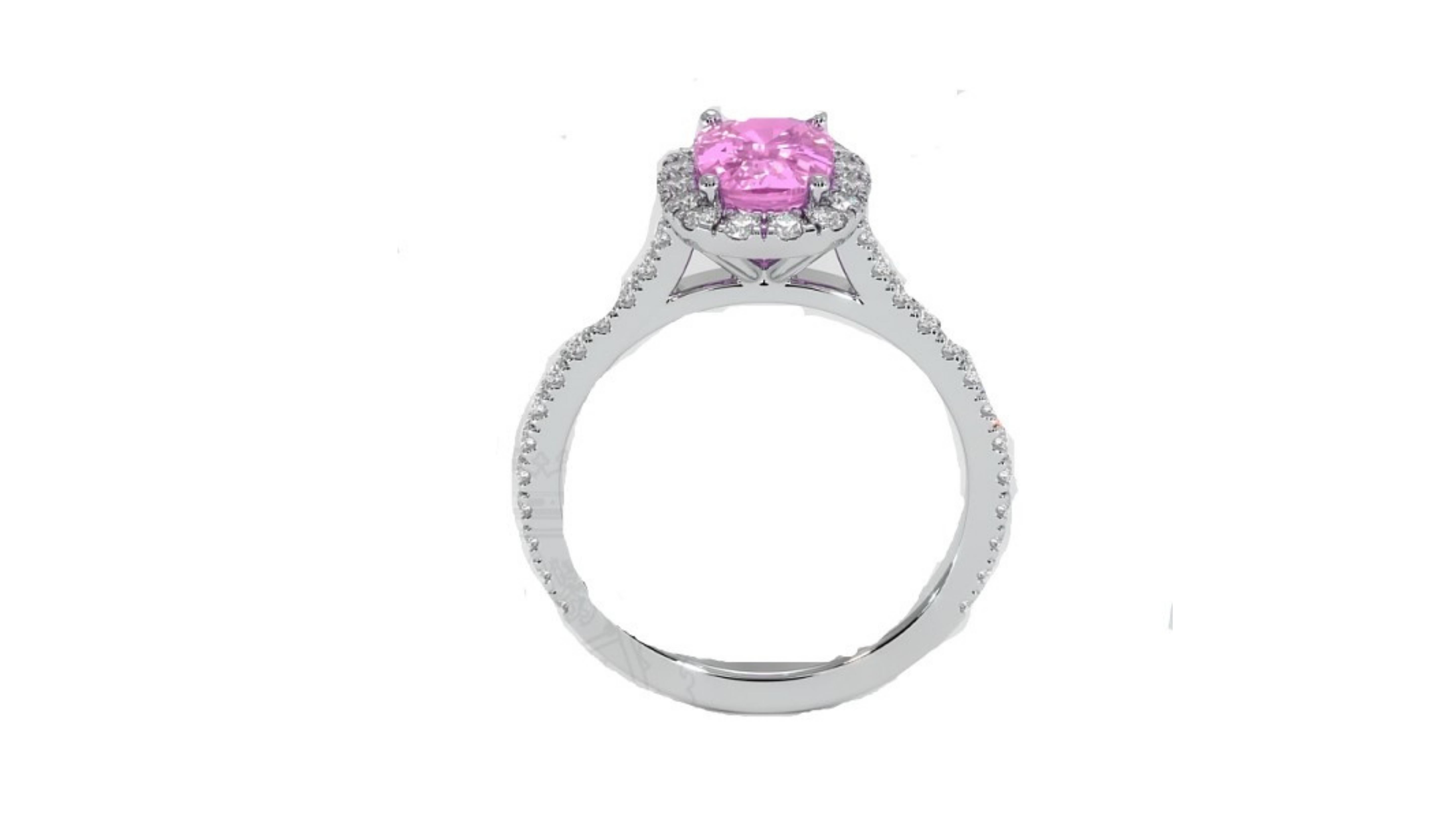 Contemporary Ceylon Pink Sapphire Diamond Ring 18 Karat White Gold