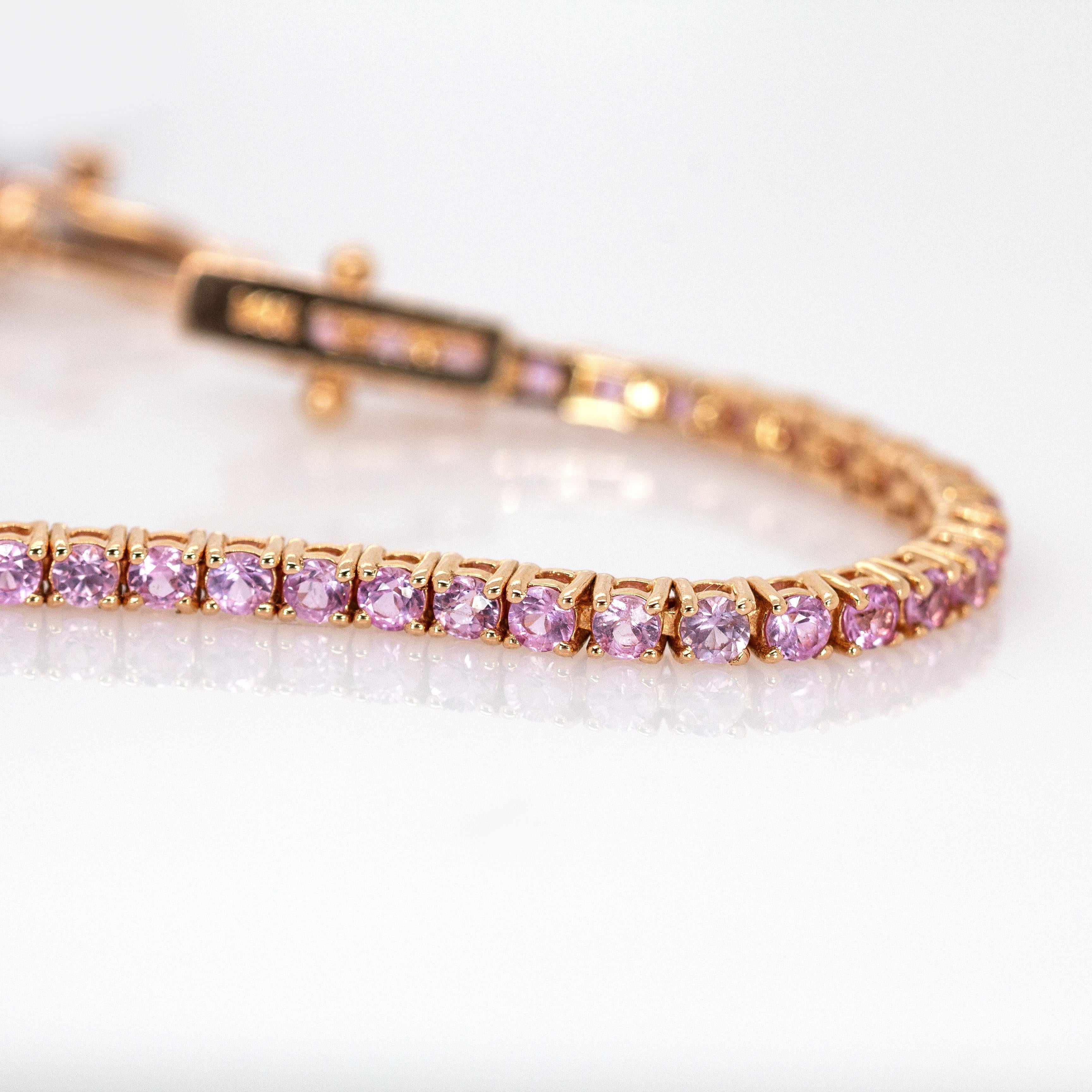 Pulsera de zafiro rosa de Ceilán: Oro rosa macizo de 14 quilates  Redondo 2 mm Contemporáneo en venta