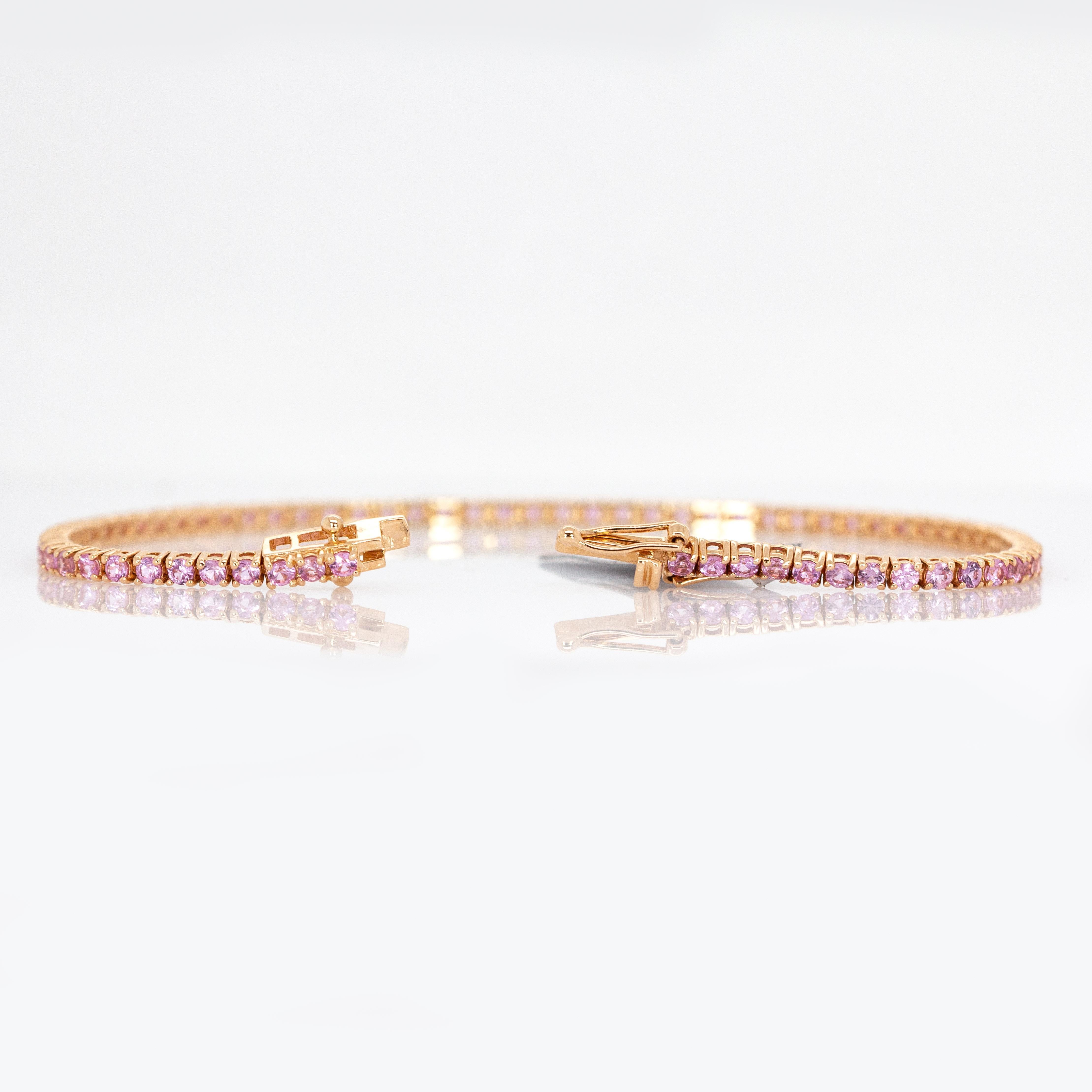 Pulsera de zafiro rosa de Ceilán: Oro rosa macizo de 14 quilates  Redondo 2 mm Corte redondo en venta
