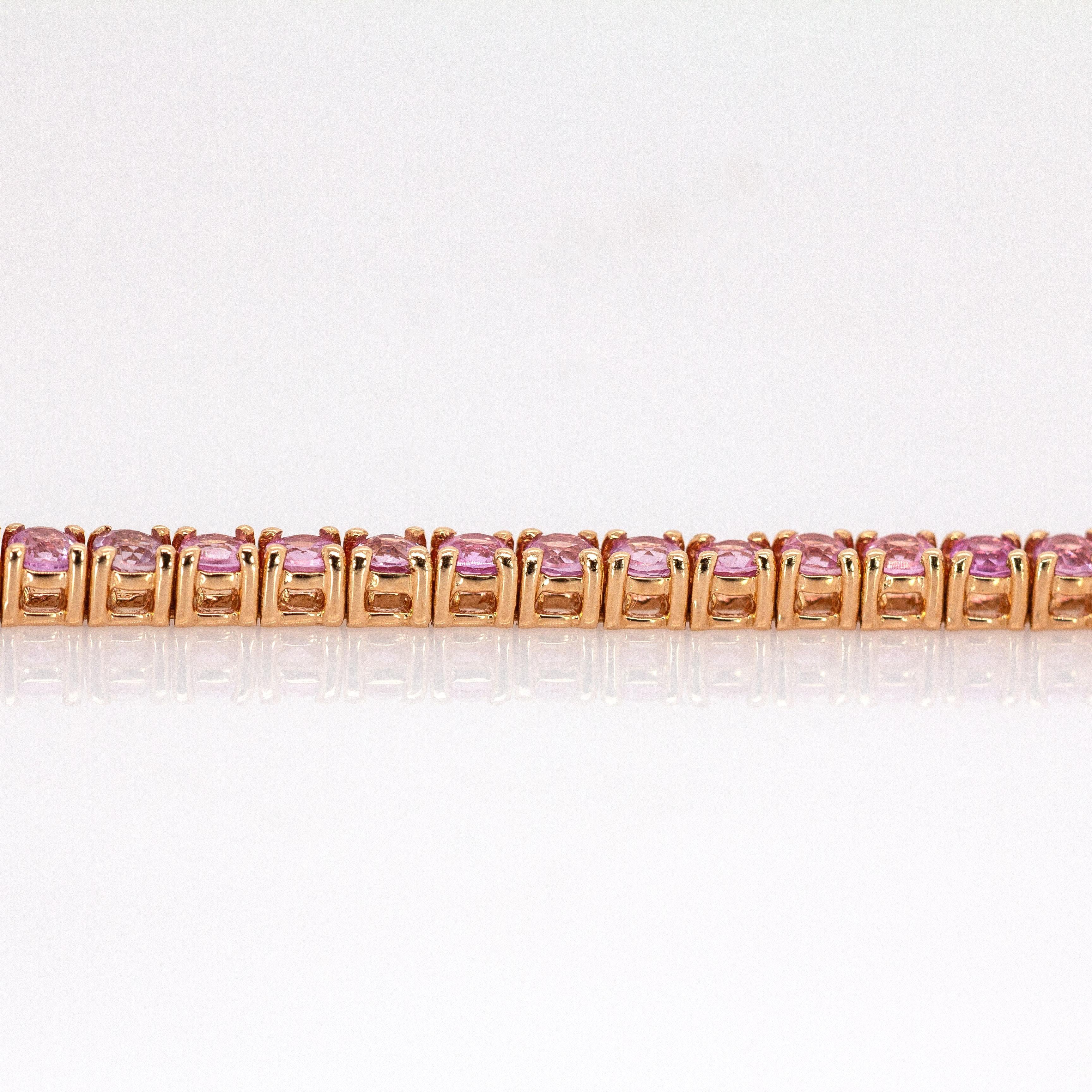 Pulsera de zafiro rosa de Ceilán: Oro rosa macizo de 14 quilates  Redondo 2 mm en Nuevo estado para la venta en Columbus, OH