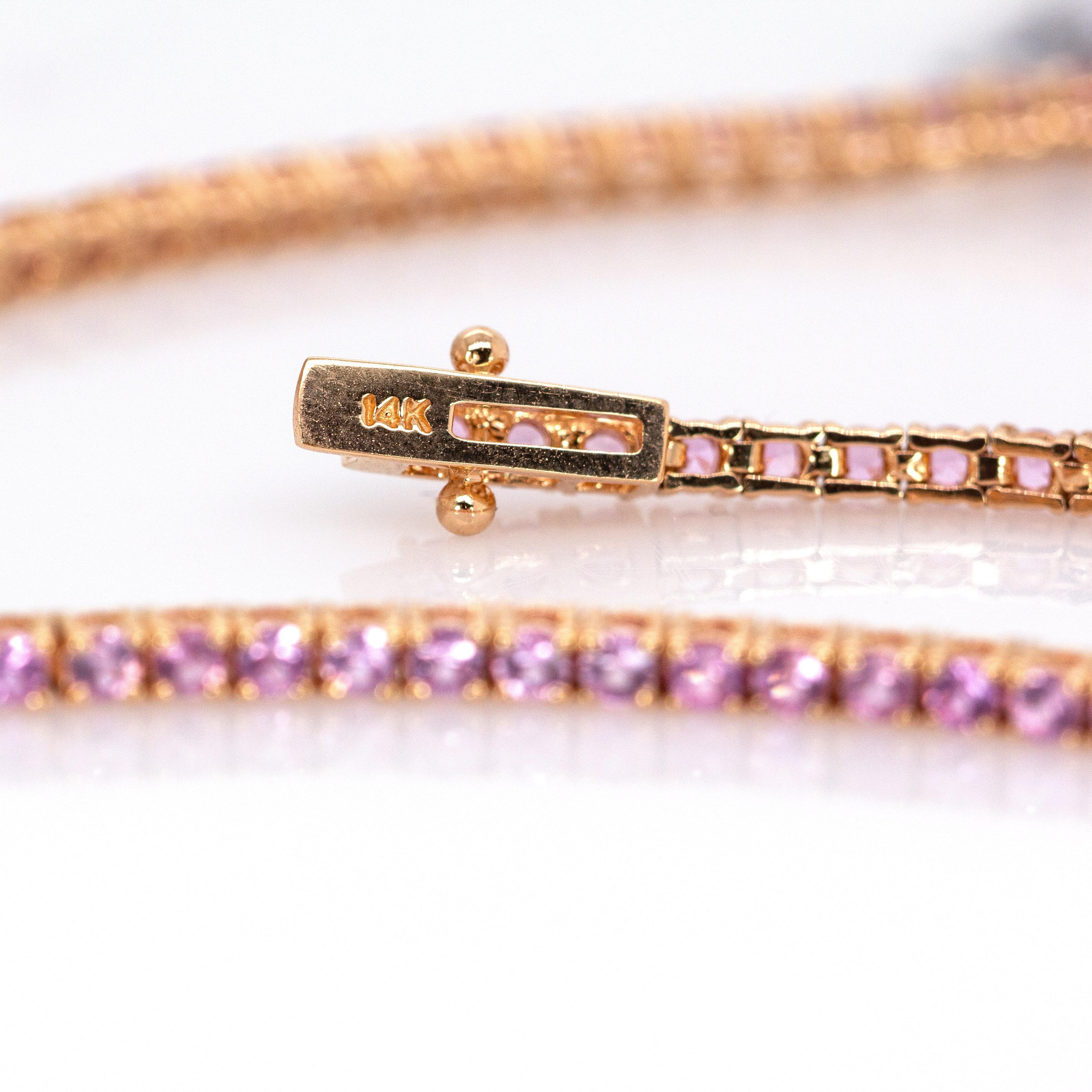 De las mujeres Pulsera de zafiro rosa de Ceilán: Oro rosa macizo de 14 quilates  Redondo 2 mm en venta