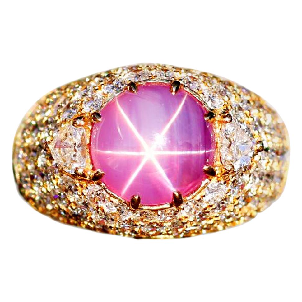 Ceylon Pink Star Sapphire and Diamond Ring