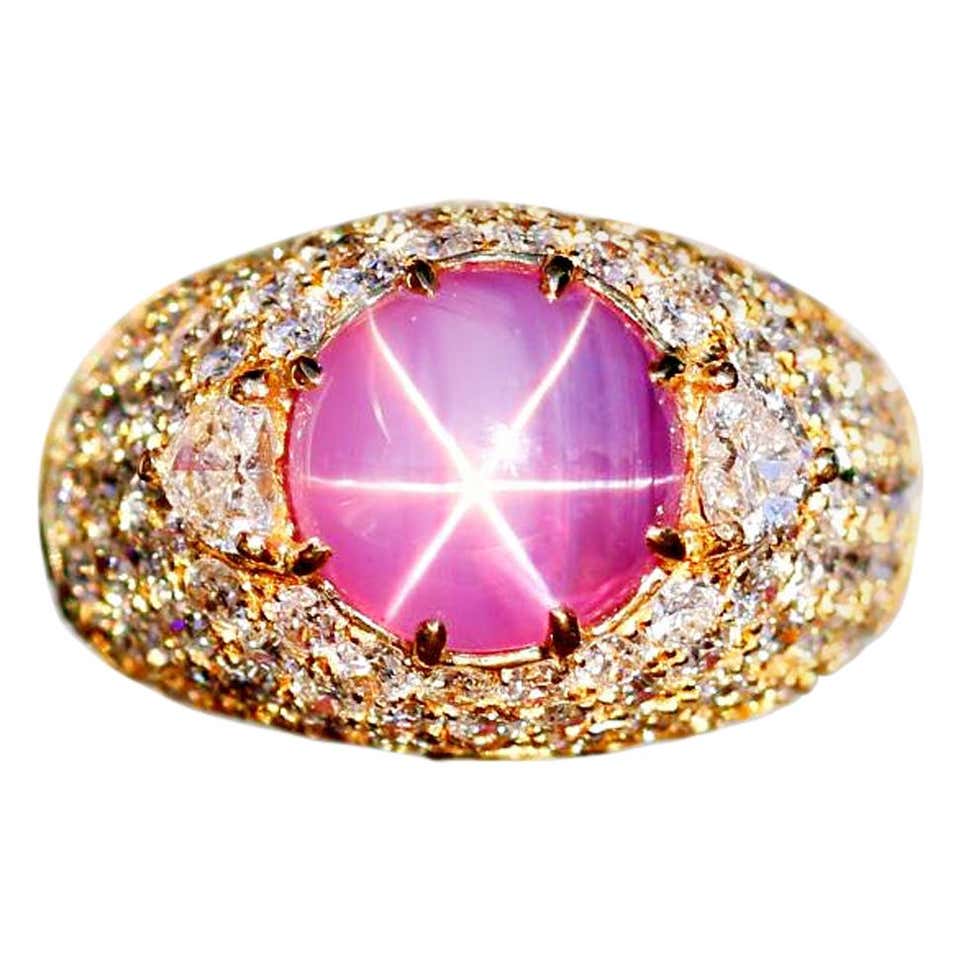 Pink Star Sapphire Diamond Ring For Sale at 1stDibs