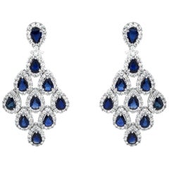Ceylon Sapphire 10.44 Carat Diamond Chandelier 18 Karat Gold Earrings