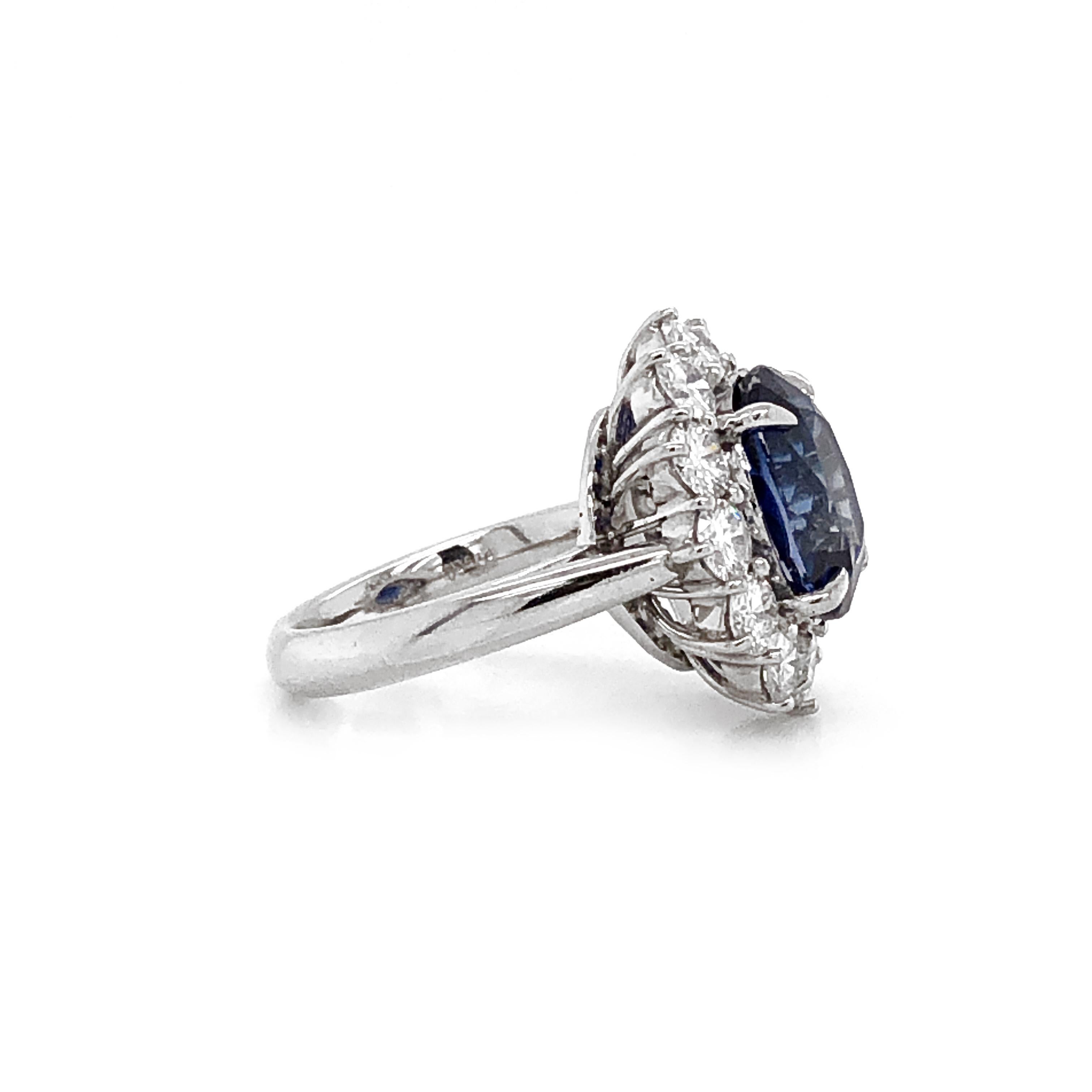 Pear Cut Ceylon Oval Cut Sapphire 7.10 Carat Diamonds Platinum Statement Ring For Sale