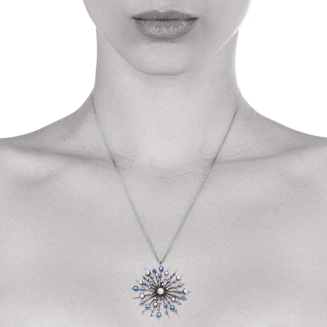 Contemporary Ceylon Sapphire 9 Karat Rose White Soleil Pendant Chain Necklace Natalie Barney For Sale