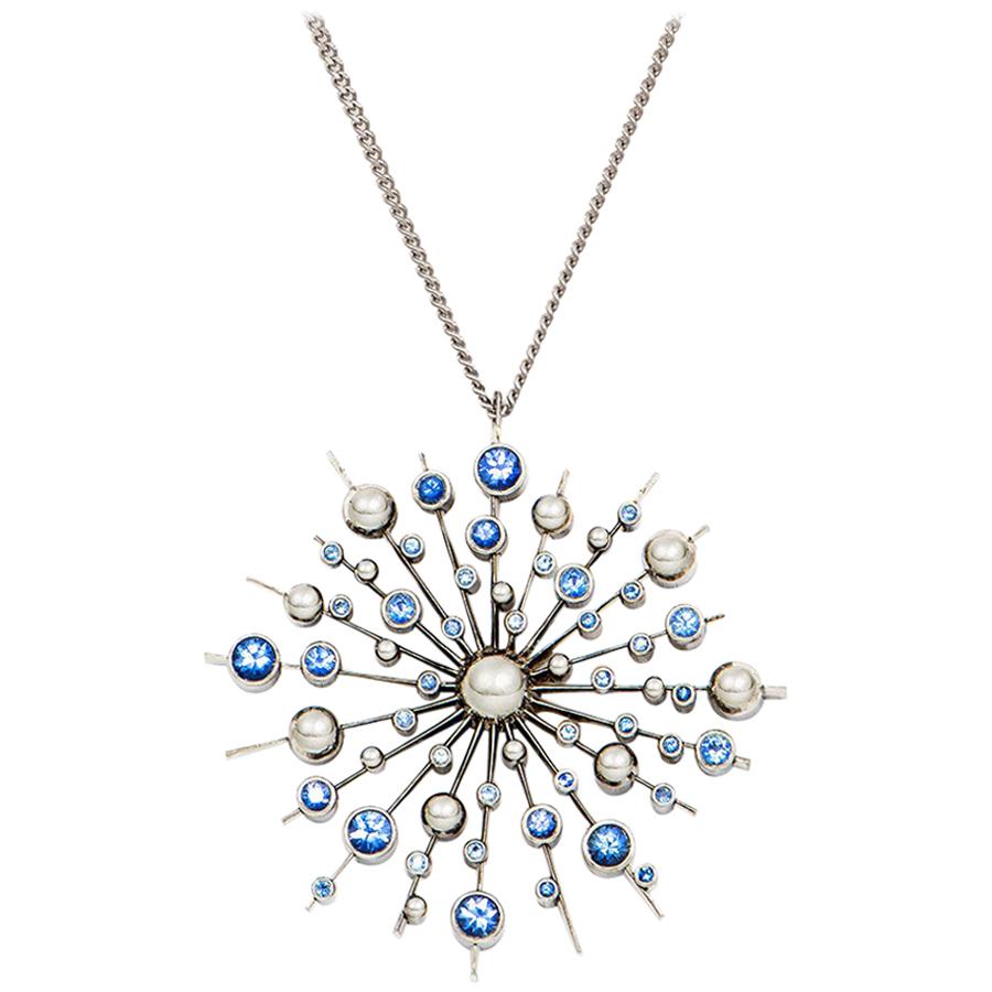 Ceylon Sapphire 9 Karat Rose White Soleil Pendant Chain Necklace Natalie Barney For Sale