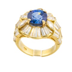 Ceylon Sapphire and Baguette & Marquise Cut Diamond Ring